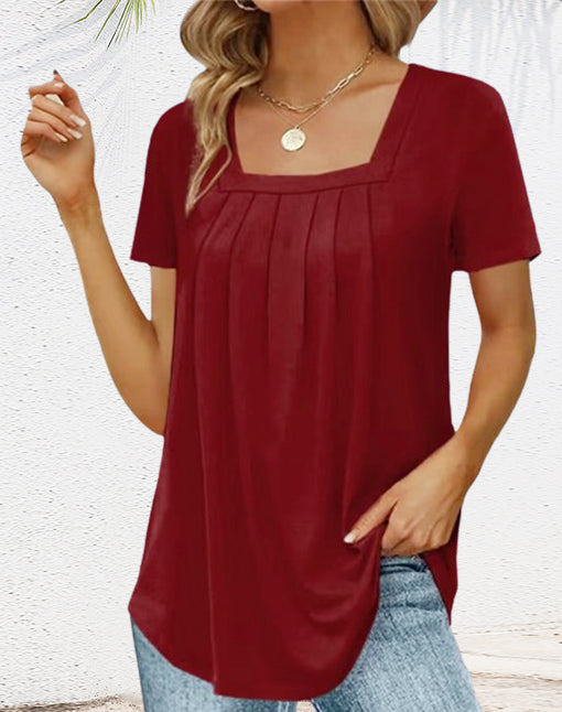 💕BIS ZU 50% RABATT🌷 Elegantes, einfarbiges Damen-T-Shirt mit quadratischem Ausschnitt