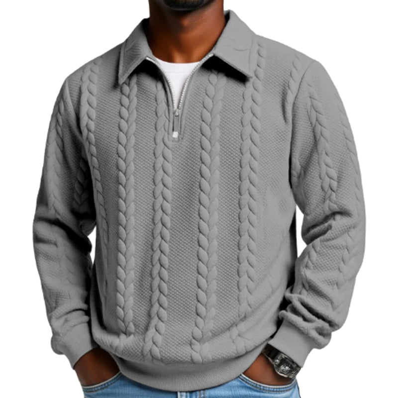 🎉 Neujahrsgeschenk – 50% RABATT!👕Klassischer Zopfmuster-Herrenpullover mit Halbreißverschluss: Reverskragen & Weiches Material – Zeitlos lässig für jeden Anlass!