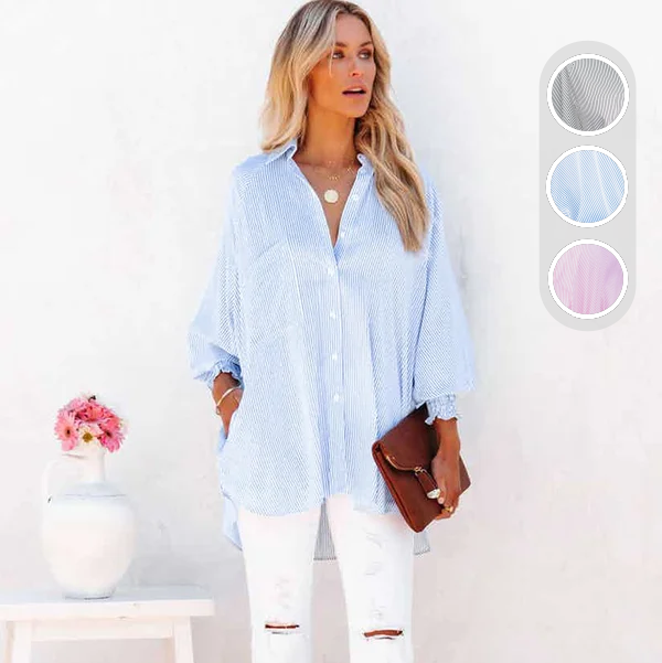 🌞Frühlingserwachen: 50% Rabatt!🌸Oversized Streifenhemd "Smock-Chic" – Luftiger Boyfriend-Style mit gesmokten Manschetten