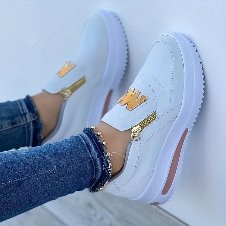 🌞Frühlingserwachen: 50% Rabatt!✨Orthopädische Damensneaker mit Plateau-Sohle – 3-Fußgewölbe-Unterstützung, Atmungsaktiv & Rutschfest, Stylisch mit Gold-Details für Ganztägigen Komfort