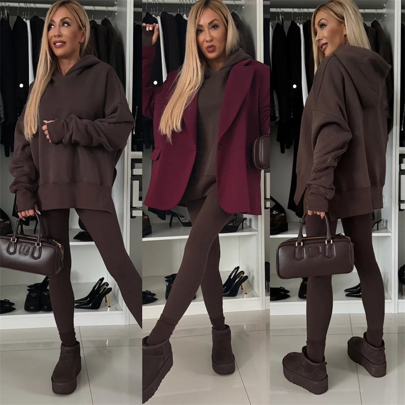 🎅Weihnachtsvorverkauf🎁 Oversize-Hoodie und Leggings-Set für Damen