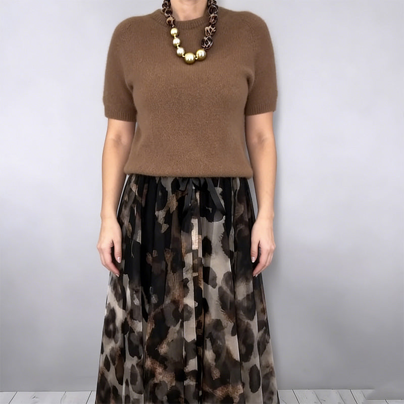 ⌛ Nur noch 3 Tage – 51 % auf alles! ⏰Zweiteiliges Set für Damen bestehend aus Pullover und fließendem Rock mit Leopardenmuster