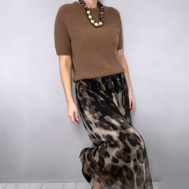 ⌛ Nur noch 3 Tage – 51 % auf alles! ⏰Zweiteiliges Set für Damen bestehend aus Pullover und fließendem Rock mit Leopardenmuster